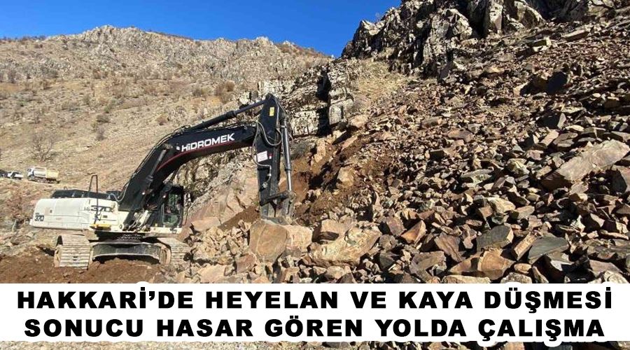 Hakkari’de heyelan ve kaya düşmesi sonucu hasar gören yolda çalışma