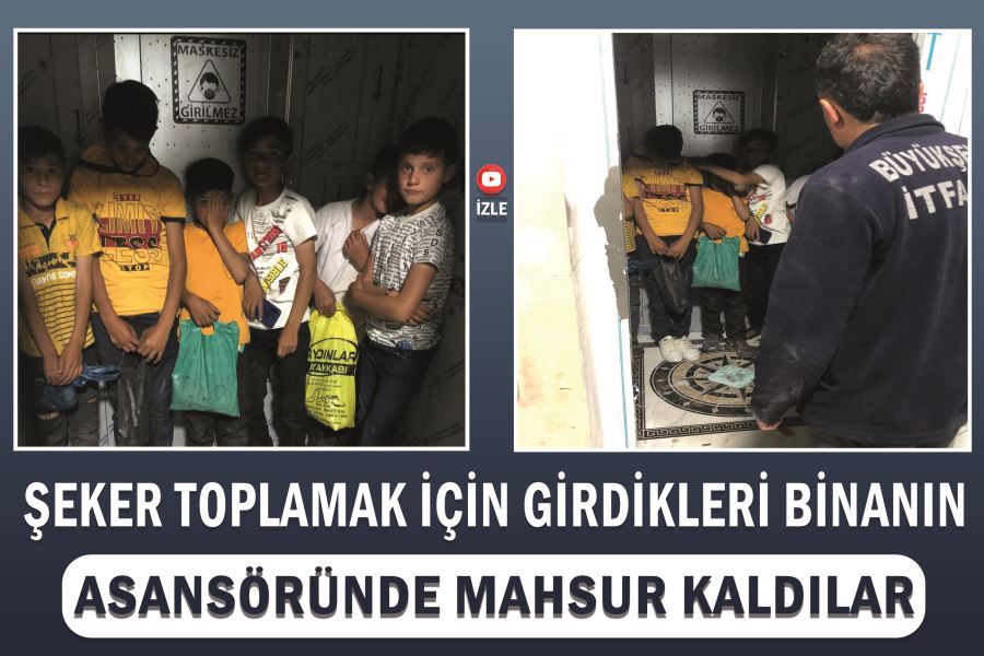 Şeker toplamak için girdikleri binanın asansöründe mahsur kaldılar