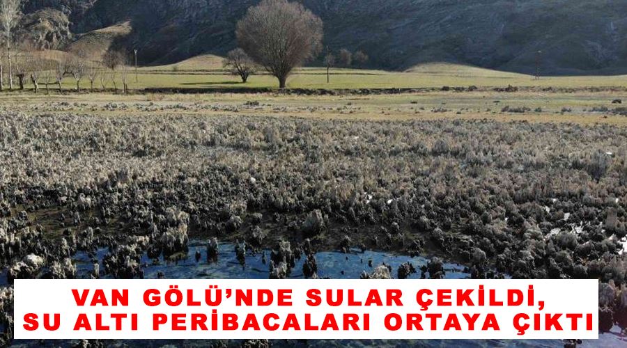 Van Gölü’nde sular çekildi, su altı peribacaları ortaya çıktı