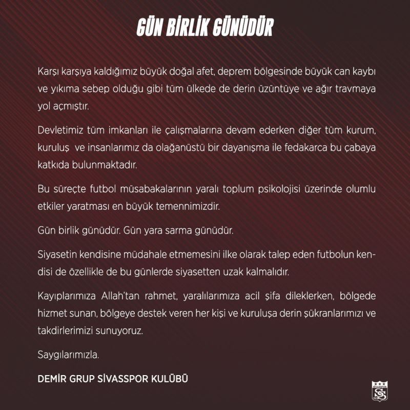 Sivasspor’dan açıklama: 