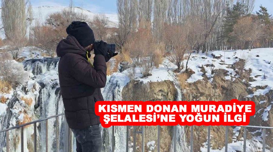 Kısmen donan Muradiye Şelalesi’ne yoğun ilgi