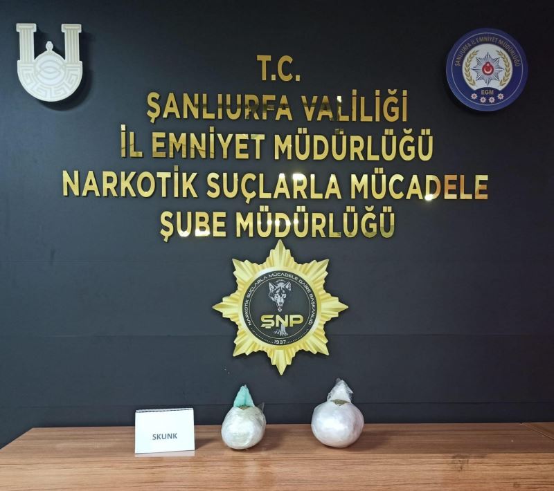 Şanlıurfa’da durdurulan otobüsten 2 kilo 100 gram skunk çıktı
