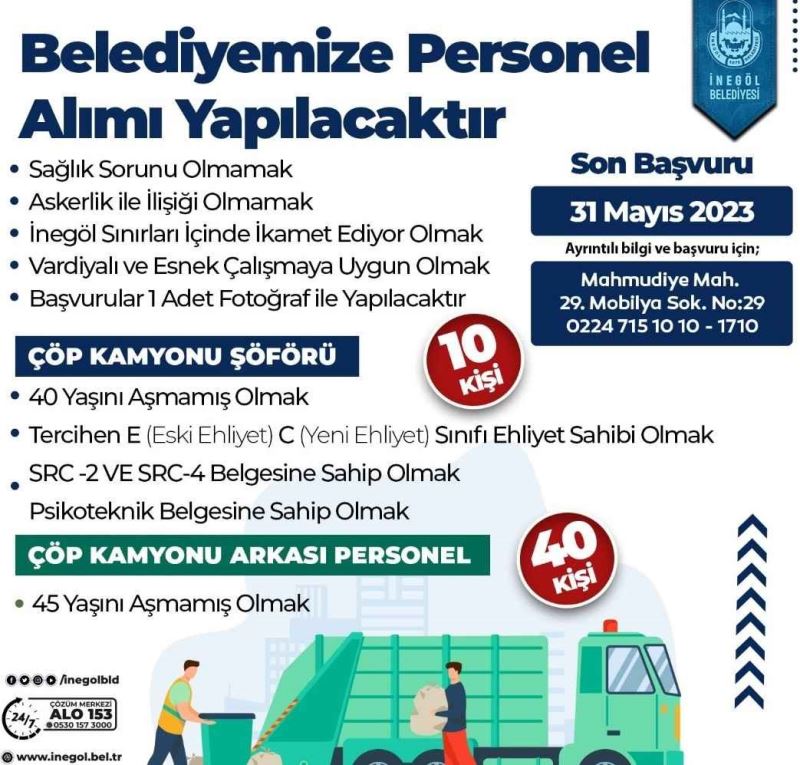 İnegöl Belediyesi 50 personel alacak

