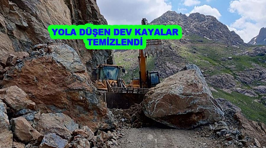 Yola düşen dev kayalar temizlendi
