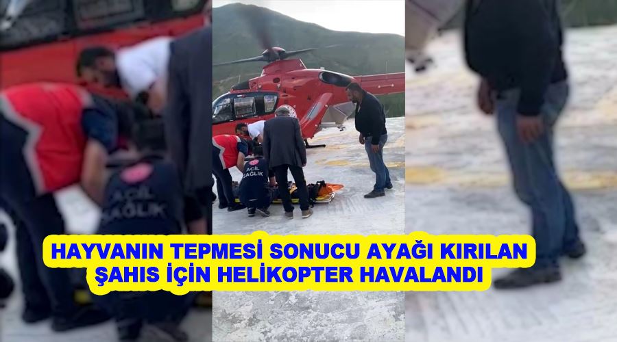 Hayvanın tepmesi sonucu ayağı kırılan şahıs için helikopter havalandı