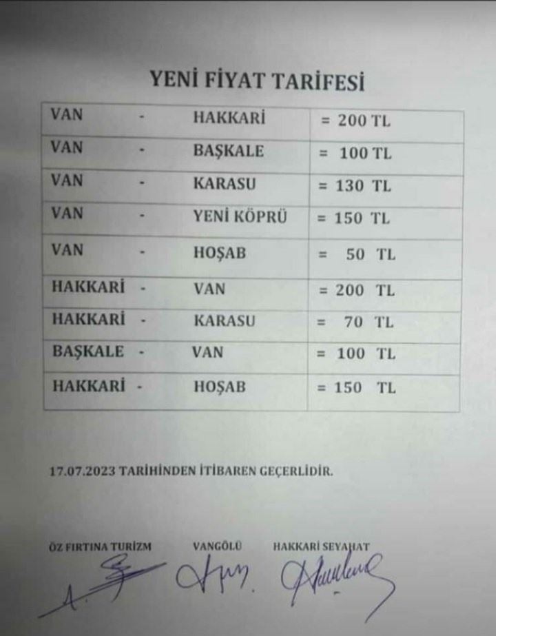 Hakkari’de yolcu minibüslerine zam
