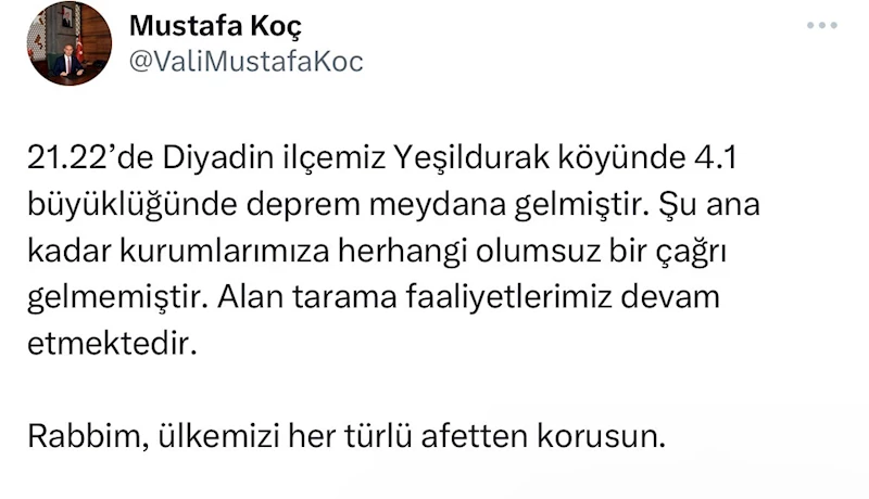 Ağrı Valisi Koç: 