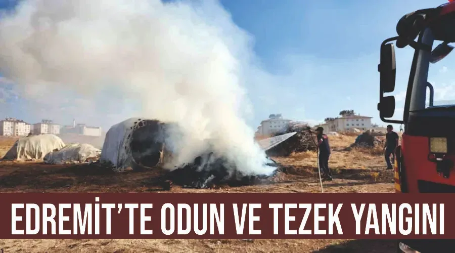 Edremit’te odun ve tezek yangını