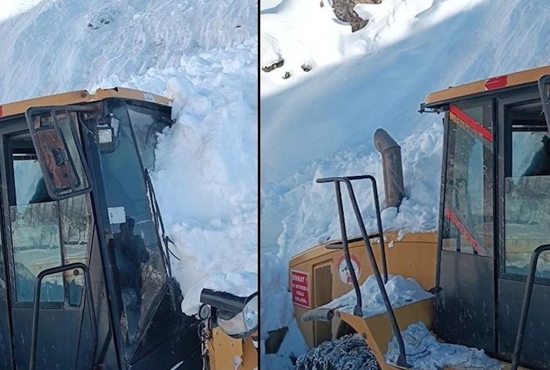 Hakkari’de iş makinesinin üzerine çığ düştü: Operatör yara almadan kurtuldu